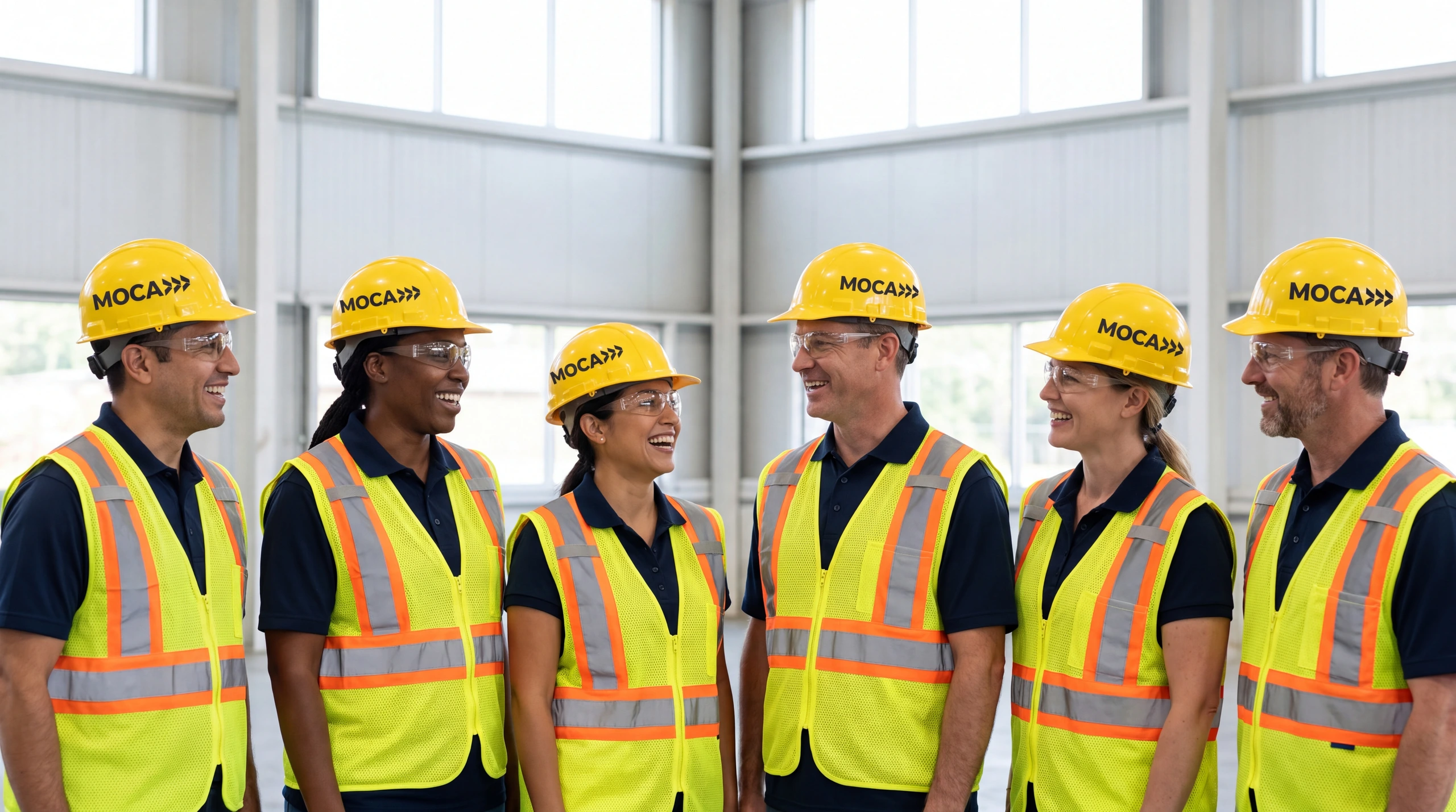 The MOCA crew together on the warehouse floor at the end of a shift