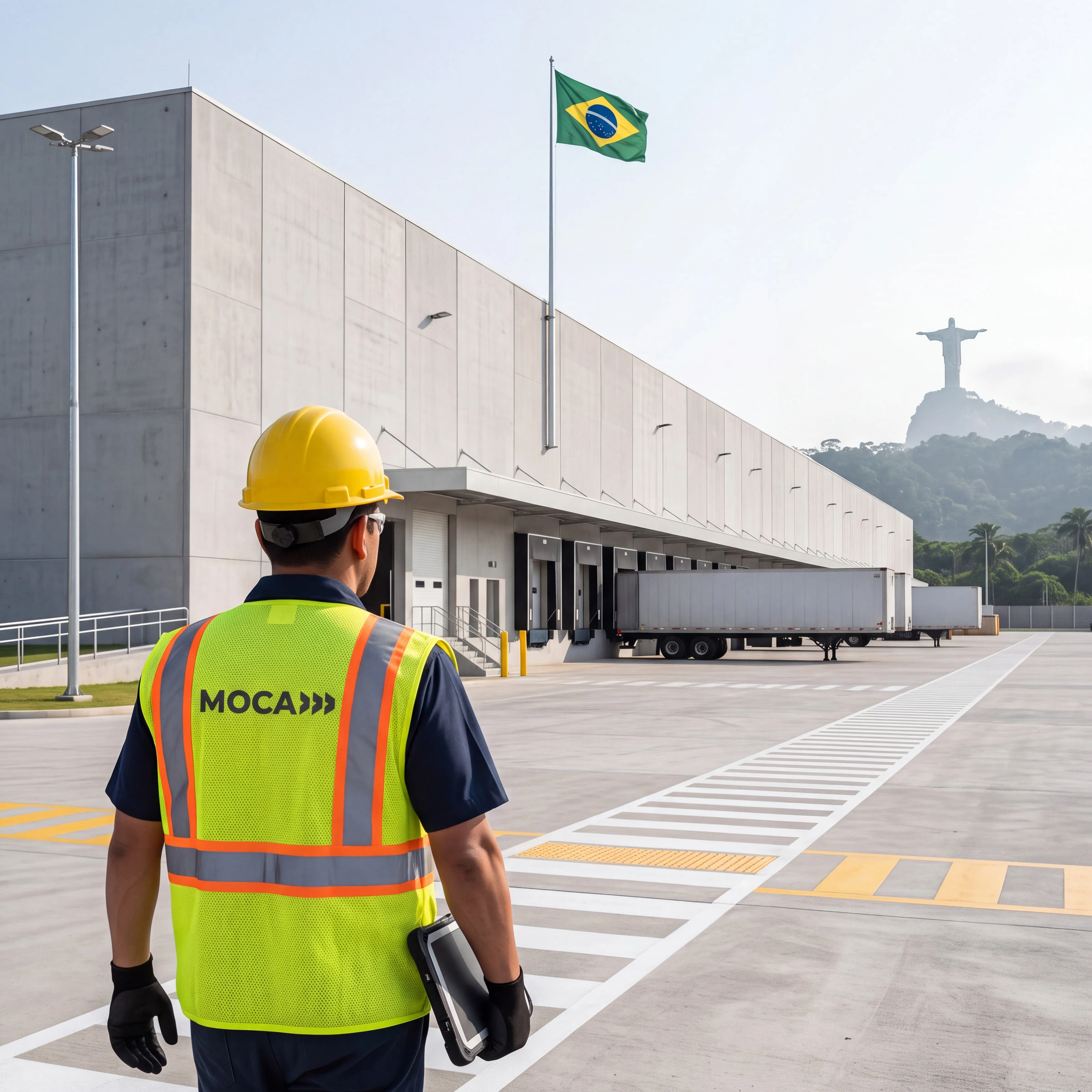 A MOCA worker arriving at a warehouse in Brazil